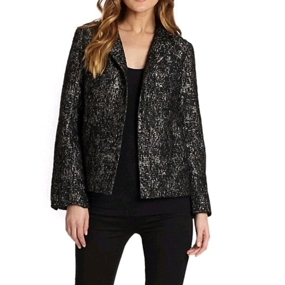 Eileen Fisher Metallic Open Front Blazer Jacket Black Silver Wool Blend XL - Picture 14 of 14